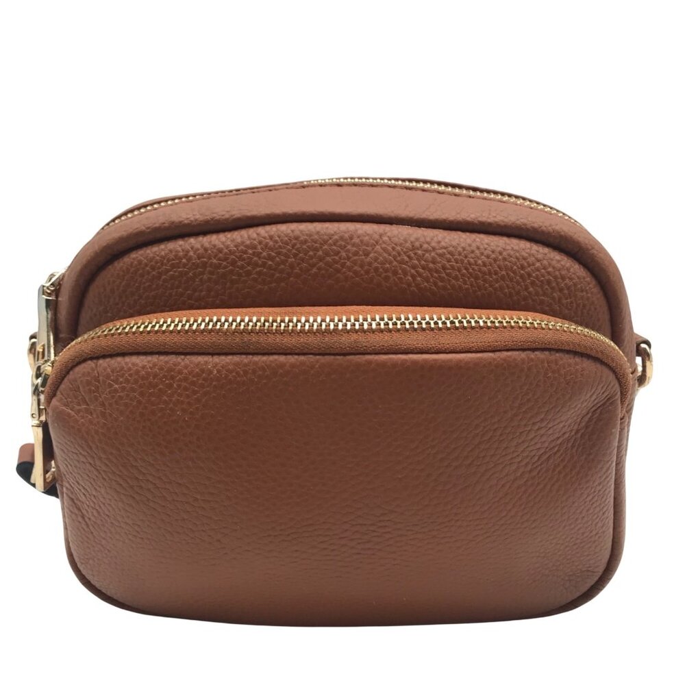 Pom Pom Brown Pebbled Leather Crossbody Bag